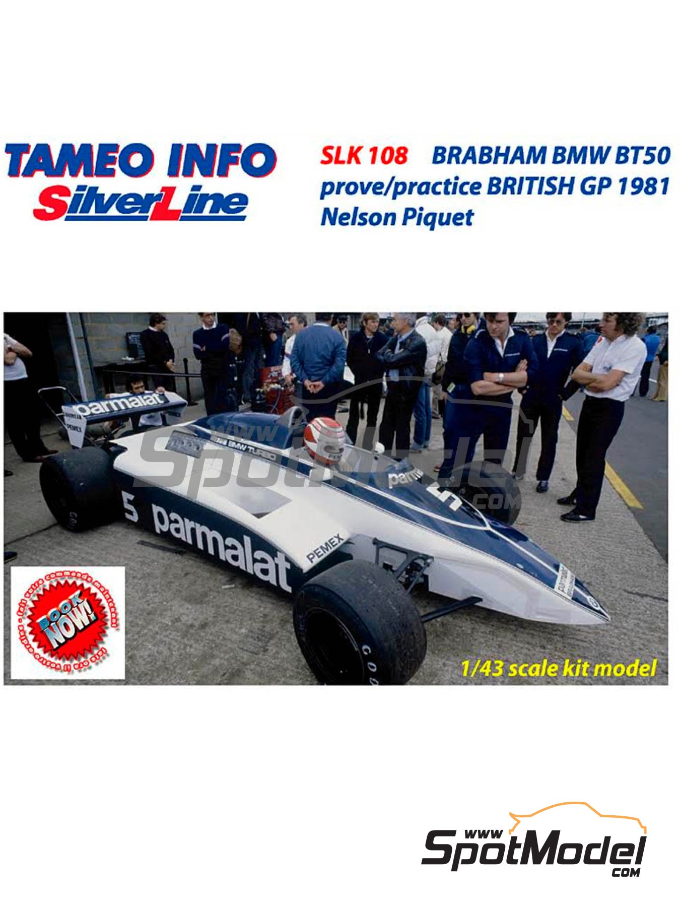 Brabham BMW BT50 Brabham Racing Organisation Team sponsored by Parmalat -  British Formula 1 Grand Prix 1981. Car scale model kit in 1/43 scale manufac